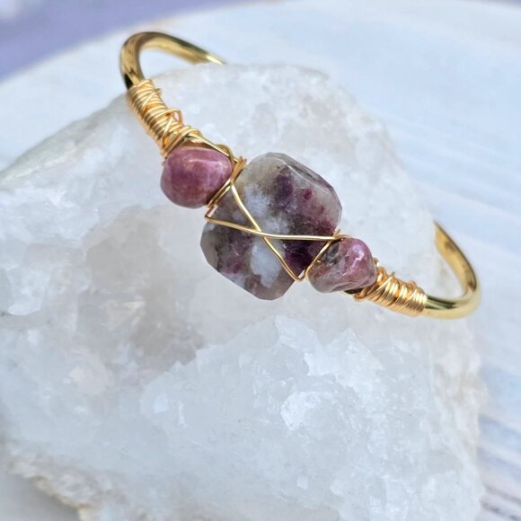 Pink Tourmaline Wire Wrap Cuff w/ 14Kt Gold Over Copper – Handmade & NWT - Picture 3 of 11